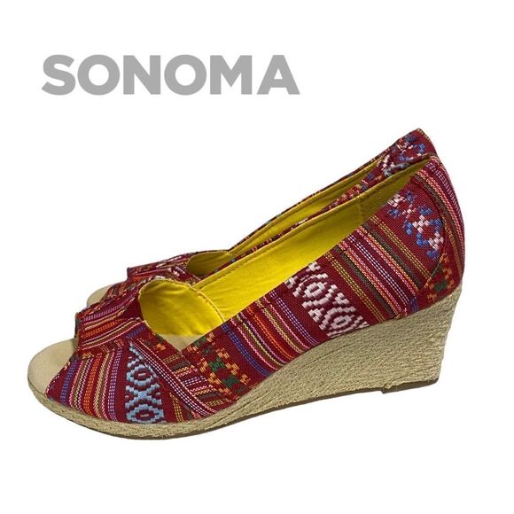 Sonoma Women's Madras Slip-on Peep Toe Espadrille Wedges 8.5 - Picture 1 of 6